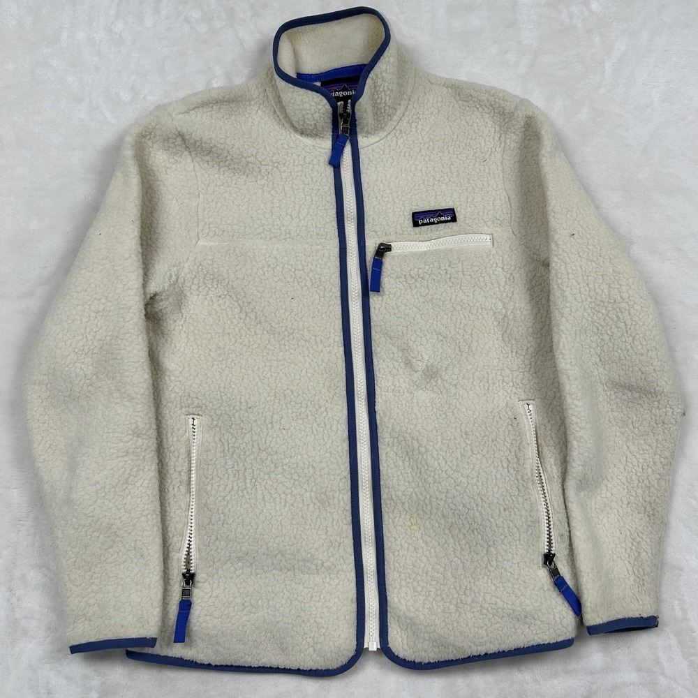 Patagonia Retro-X Fleece Jacket Mens Small Cream Blue Full Zip 23056